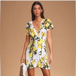 Lulus Lemon Print Wrap Dress